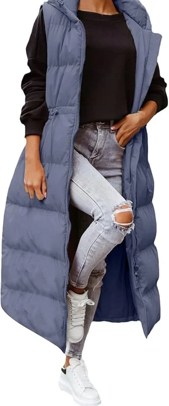 Generico Gilet Lungo da Donna Senza Maniche Caldo Elegante Trapuntato con Cappuccio Imbottita Giacca Gilet Piumino Smanicato Invernale Leggero Lavoro Cotone Giubbotto Smanicato retrò — Abbigliamento riscaldato