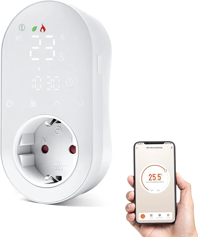 Presa Termostato Temperatura WiFi 220V con Sonda, Controllo di App e Vocale — Riscaldamento