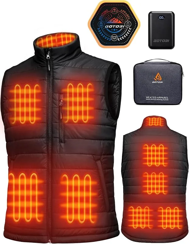Gilet riscaldante da uomo con power bank da 16000 mAh, 7, 4 V, 9 zone di riscaldamento, gilet riscaldante con 3 temperature regolabili, giacca termica per attività all'aperto, ciclismo — Abbigliamento riscaldato