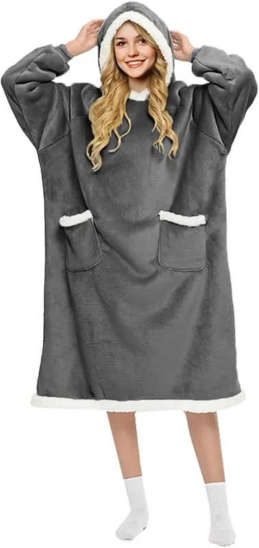 Coperta con maniche donna Coperta con cappuccio da uomo Coperta accogliente con maniche Per coperta TV per adulti — Abbigliamento riscaldato