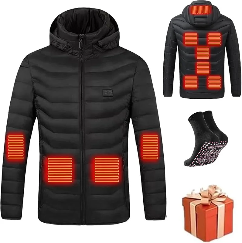 HAOLEI Giacca Riscaldata Uomo Donna 3 Temperature Giacche Riscaldate 21 Giubbotto Riscaldante con Cappuccio Elettrica Intelligente a Costante USB per Controlli Moto Sci Caccia all'aperto in Campeggio — Abbigliamento riscaldato
