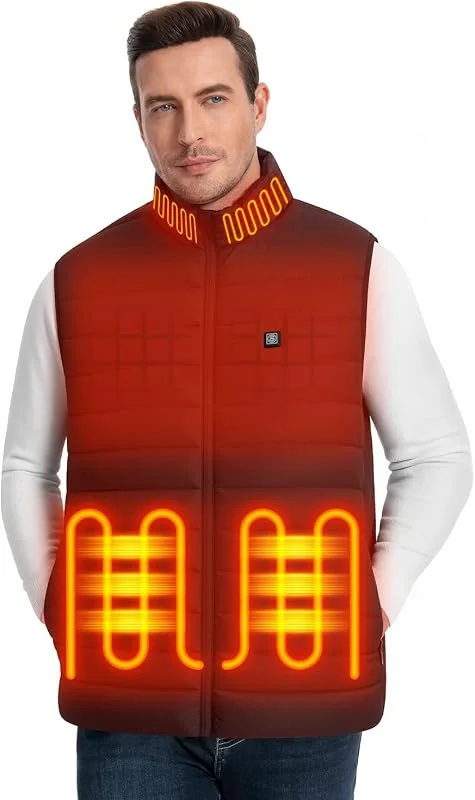 Gilet Riscaldato Uomo con 3 Temperature Regolabili, 4 Zone di Riscaldamento con 7.4V 10000mAh Batteria — Abbigliamento riscaldato