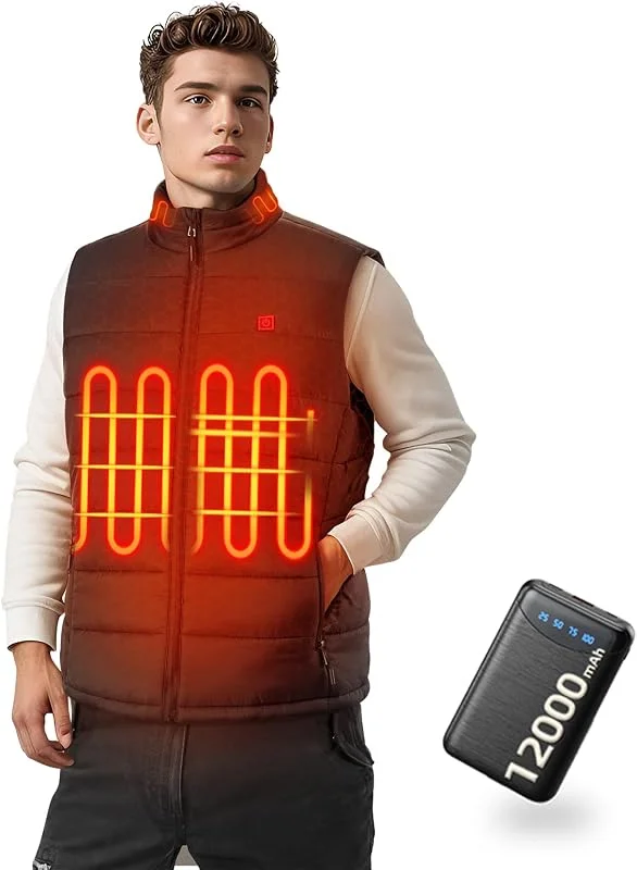 Gilet Riscaldato Uomo con Controllo APP, Giacca Riscaldata con Batteria, Giubbotto Termico Leggero e Regolabile a 4 Livelli per Outdoor, Caccia, Sci e Pendolarismo (Taglia L) — Abbigliamento riscaldato