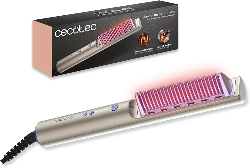 Cecotec Spazzola Lisciante con Infrarossi InstantCare Lisse iSphere. Infrarossi e Ioni, 3 Temperature 140-200°C, Memoria, Indicatori Led, Riscaldamento Rapido, Auto Spegnimento, Liscio Brillante