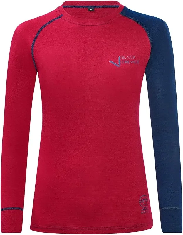 Black Crevice Maglia A Manica Lunga, Donna, Lana Merino Maglia Donna — Abbigliamento riscaldato