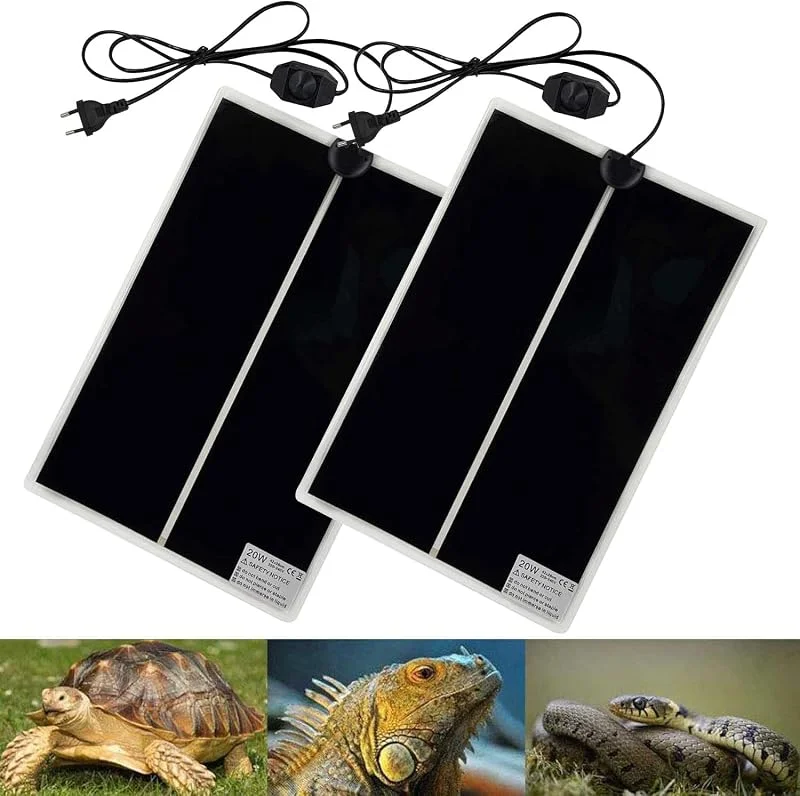 Tappetino Riscaldanti Rettili Regolabile, 2 Pezzi Termoforo Non Adesivo per Tartaruga Serpenti Lucertola Geco Granchio Eremita - Tappetini Riscaldanti Rimovibile sotto Il Serbatoio(42x28CM) — Riscaldamento