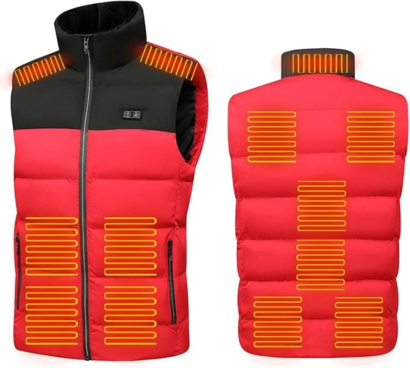 Gilet riscaldato Leggero Impermeabile con Ricarica USB, Abbigliamento riscaldato for l'inverno Senza Batteria(Rouge, S(42.5-50kg))