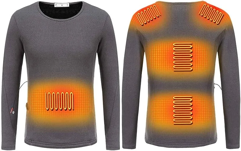 Set di Biancheria Intima Riscaldabile da Uomo, Manica Lunga Termica Riscaldata Elettricamente Tramite USB Lavabile, Regolazione A 3 velocità, per Lo Sci Invernale, M, Grey — Abbigliamento riscaldato