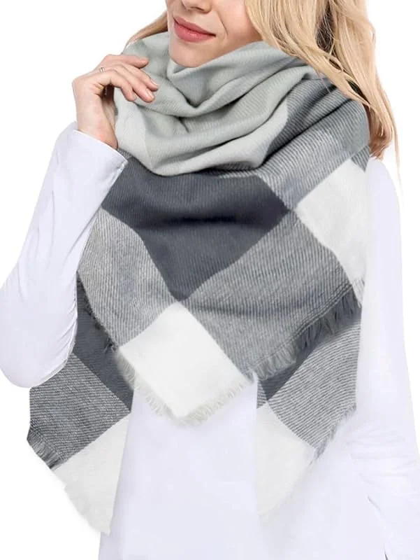 JFAN Moda Tartan Sciarpa Donna Inverno Pasmina Grandi Tartan Stole Maglia Scialle Autunno Inverno Donna Morbido Sciarpa Avvolgere Scialle Scarf Wrap Caldo Stile Quadrato — Abbigliamento riscaldato