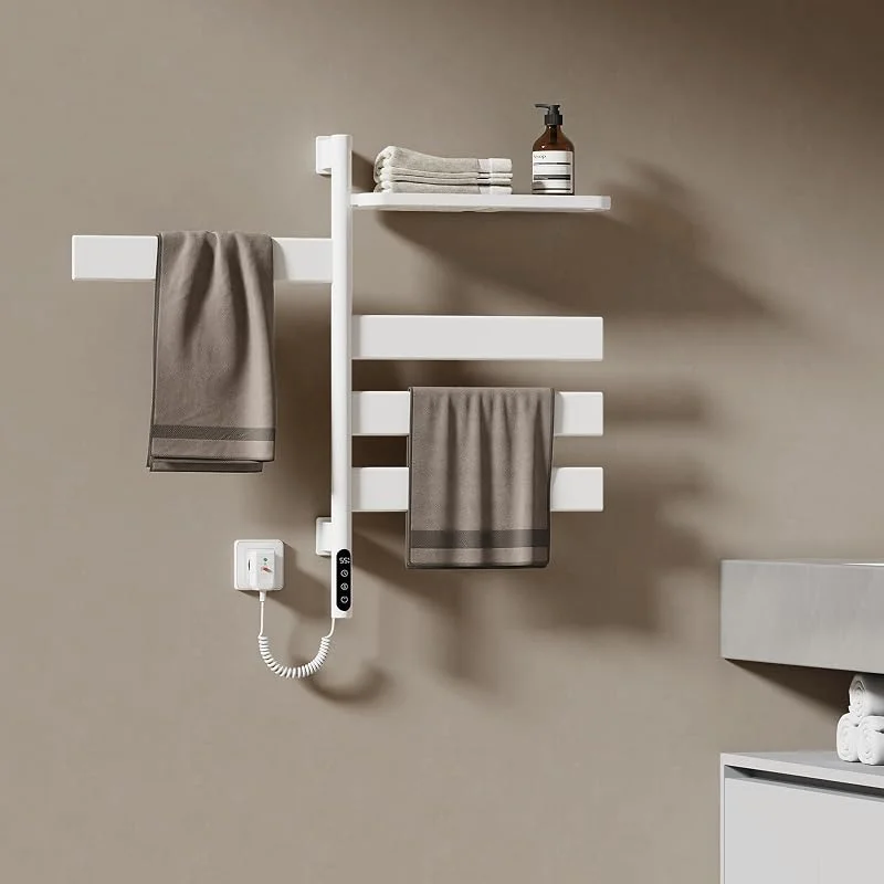 EMKE Scaldasalviette Elettrico 76 x 45 cm, Termostato Smart WiFi, Radiatore Elettrico per Bagno, Scaldasalviette Elettrico, Rotazione di 180°, Bianco brillante, 125W — Riscaldamento