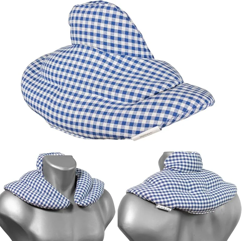 Cuscino del collo, bianco-blu. Cuscino termico con noccioli di ciliegia, terapia caldo e freddo. Scaldacollo — Riscaldamento