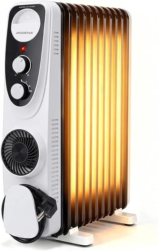 Aigostar Radiatore ad Olio 2300W, 11 Elementi con Ventola Indipendente 400W — Riscaldamento