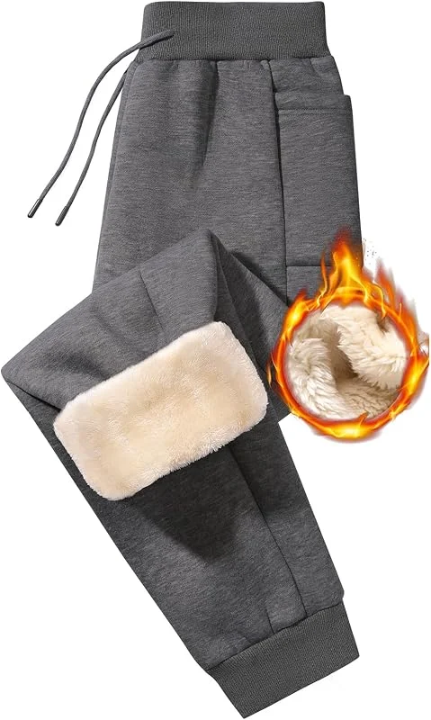 Pantaloni da Jogging Uomo Invernali Pantaloni Tuta in Pile Lungh Elastico Vita Pantaloni Jogger con Coulisse Termici Felpa Sportivi Pantaloni Uomo Cotone con Tasche — Abbigliamento riscaldato