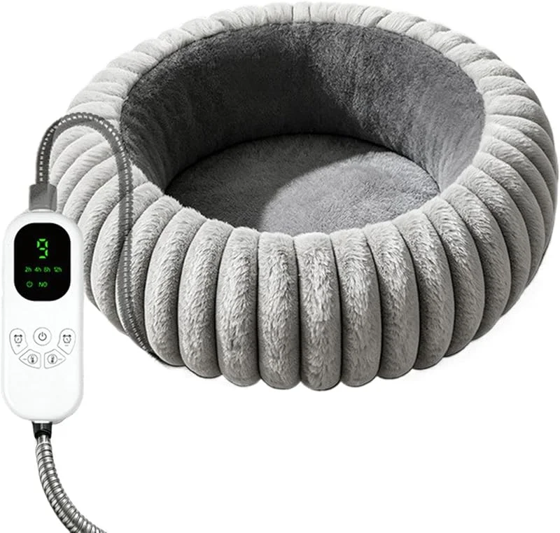 Tappetino Termico da Animali Cuscino Rotondo in Peluche con Timer e 9 — Riscaldamento