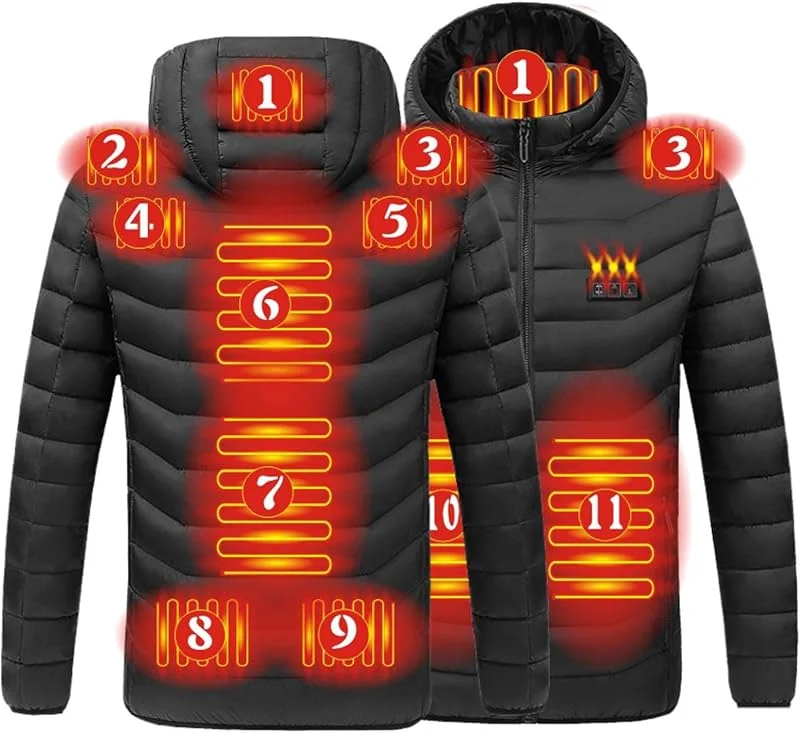 Offerte Lampo del Giorno Piumino Riscaldato Uomo Donna Giacca Riscaldato con 11 Elementi Riscaldanti, 3 Livelli di Temperatura, Gilet Riscaldato per Moto, Pesca, Attività all'aperto Regalo Natale — Abbigliamento riscaldato
