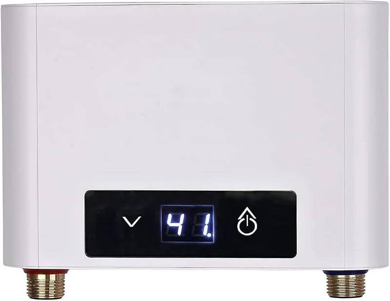 Mini Scaldacqua Elettrico Istantaneo Senza Serbatoio, Mini Scaldabagno Elettrico Istantaneo per Bagno Cucina, LED Display Grande (Bianco, 3500W senza Set Doccia) — Riscaldamento