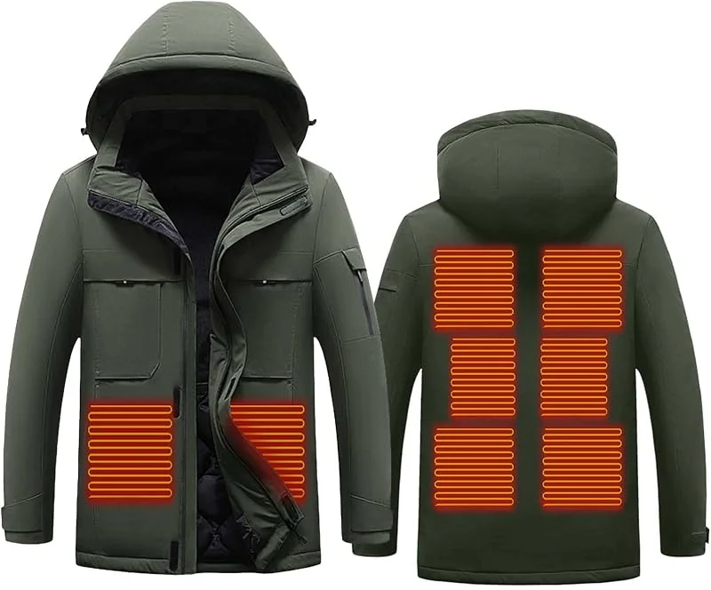 Giacca Riscaldata Felpa da Uomo Donna Cappotto Invernale Caldo con Cappuccio 9 Zone di Riscaldamento Giacca Antivento Impermeabile Cappotti Invernale Unisex Calda Adatta per Corsa Sci Campeggio Moto — Abbigliamento riscaldato