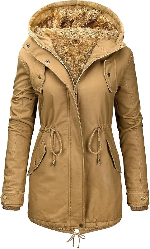 Vancavoo Parka Invernale Donna Foderato con Cappuccio, Esterno in Cotone — Abbigliamento riscaldato