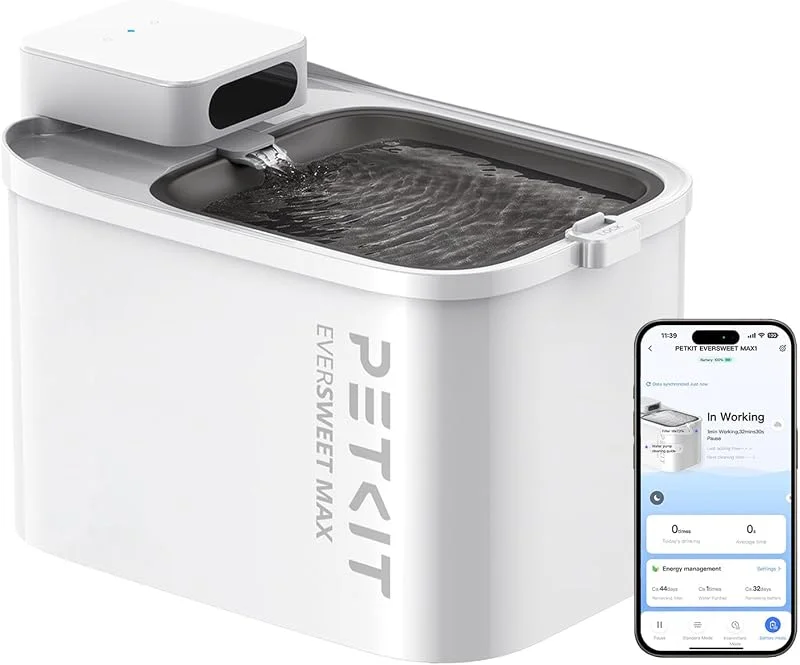 PETKIT EVERSWEET MAX Fontanella per Gatti Senza Fili, 3L Fontana per Gatti con Sensore, 26dB Ultra Silenziosa, Controllo Intelligente dell'applicazione, 5000 mAh 83 Giorni di Autonomia — Umidificatore