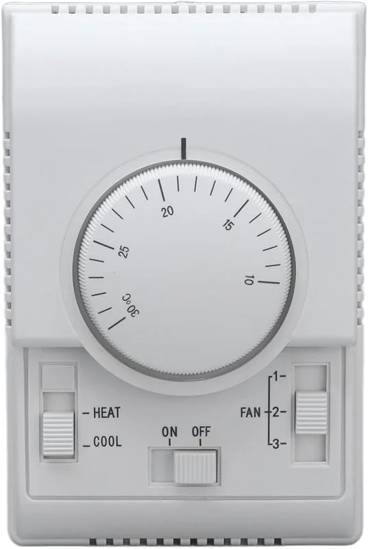 Termostato Elettromeccanico Buachois, Termostato Ambiente da Parete, Interruttore di Controllo condizionatore d'Aria Fan Coil termoregolatore, Temperatura Ambiente a Due Vie, Bianco — Riscaldamento