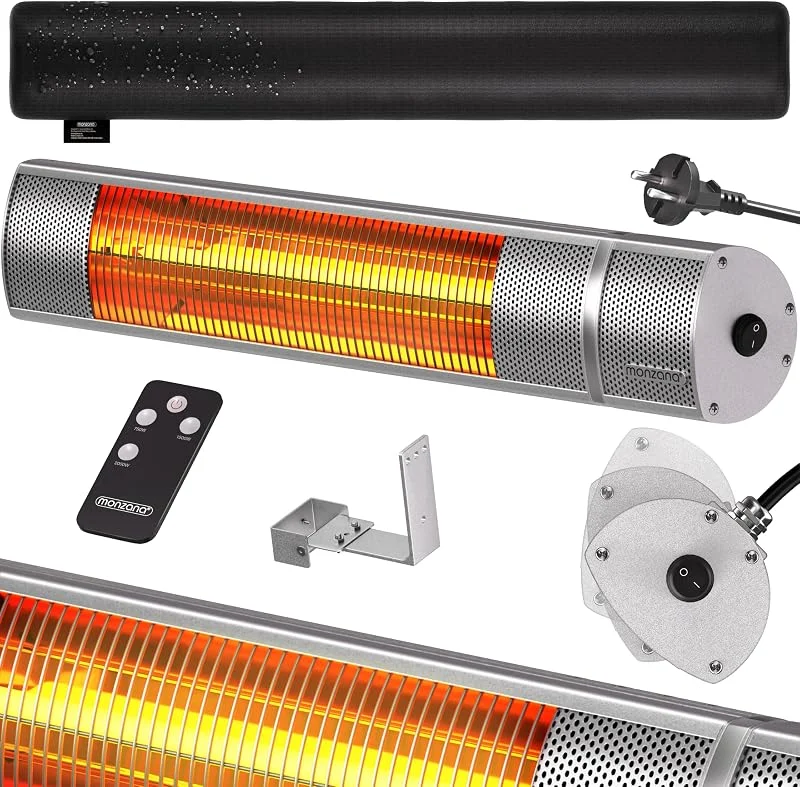 MONZANA® Stufa Elettrica a Infrarossi 3 Livelli di Calore 2000W Custodia Protettiva Inclinabile 90° Telecomando Esterno — Riscaldamento