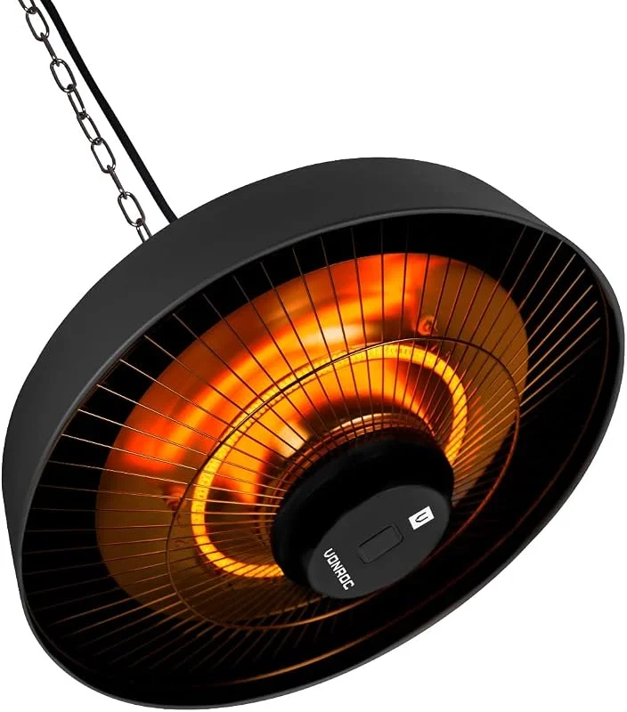 VONROC Riscaldatore da Esterno a Soffitto 2000W – Infrarossi a 360° con Telecomando, Timer e 2 Livelli di Calore – IP44, per Veranda, Patio, Ombrellone – Lampada in Fibra di Carbonio — Riscaldamento