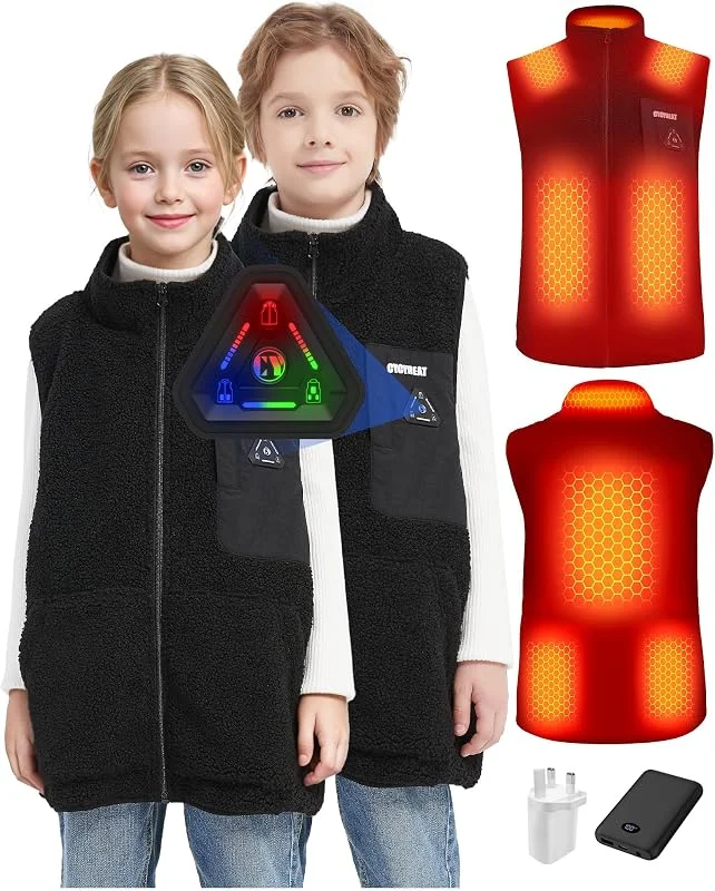 CYCYHEAT Gilet riscaldato in pile per bambini - Giacca leggera per ragazzi e ragazze, con batteria da 7, 4 V e elemento riscaldante — Abbigliamento riscaldato