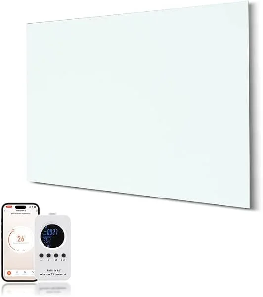 Pannello Radiante Infrarossi Bicchiere 300W con telecomando, Stufa Elettrica Infrarossi 50x60 CM con protezione da surriscaldamento - WIFI (Tuya Smart) - Bianco - TÜV.