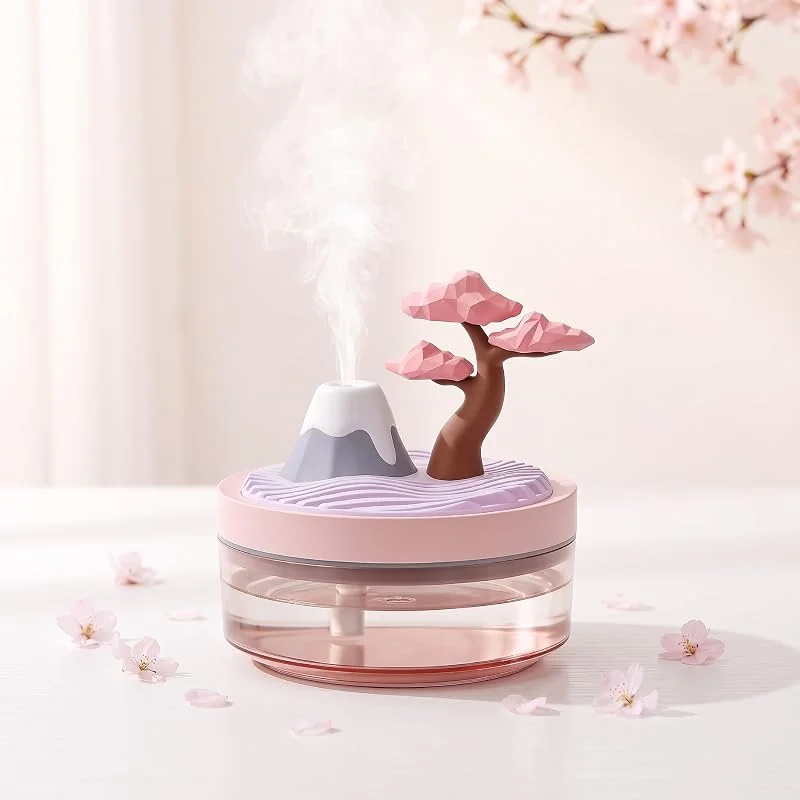 Mini Umidificatore Ambiente 320ml Umidificatore Camera da Letto Design Vulcano Creativo Umidificatore con luce Notturna 2 Modalità di Nebbia da Tavolo per Camera da Letto Ufficio