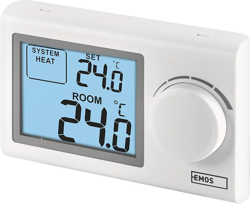 EMOS Termostato ambiente digitale, a parete portatile per sistemi di riscaldamento e raffreddamento, regolatore della temperatura per il controllo meccanico, cablato