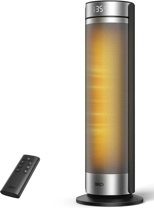 DREO Stufa a Torre 23 Pollici 2000W Silenziosa, Riscaldatore Portatile con Telecomando, Oscillazione 70°, Timer 12H, 5 Modalità, Termoventilatore in Ceramica PTC con Termostato per Casa e Ufficio — Riscaldamento