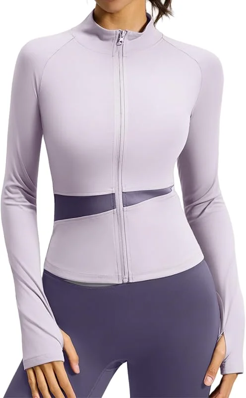 Giacca Sportiva Donna Traspirante Leggera Giacca da Corsa Zip a Maniche Lunghe Slim Fit Elasticizzato Morbido con Fori per i Pollici Corsa Palestra Fitness Allenamento — Abbigliamento riscaldato