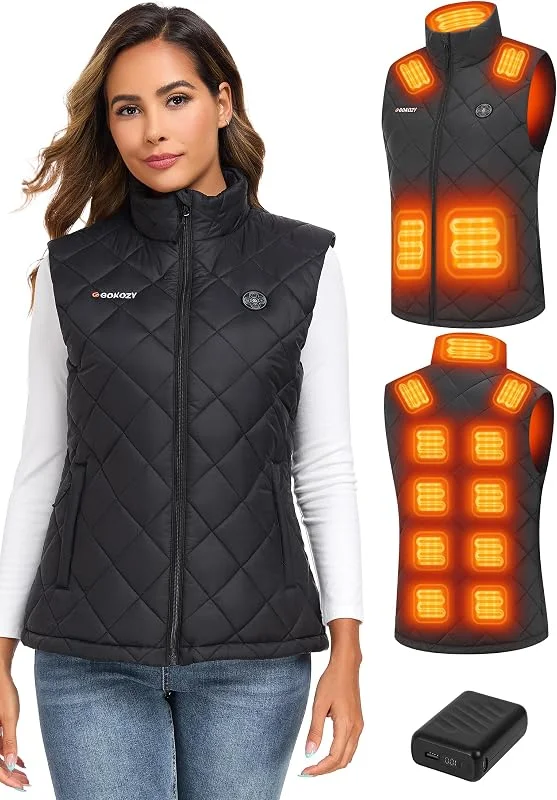 Gilet Riscaldato Donna con 12v 20000mah Batteria, Gilet riscaldabile con 13 Zone, 3 Temperature Elettrico Leggero Giacca Riscaldata Regolabili Outdoor, scii, cacci — Abbigliamento riscaldato