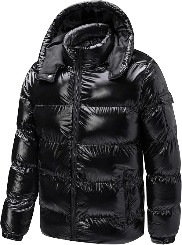 TONY BACKER Giubbotto Giacca Corto Piumino Pesante Invernale Lucido Uomo Antivento Impermeabile con Cappuccio staccabile 2615 — Abbigliamento riscaldato