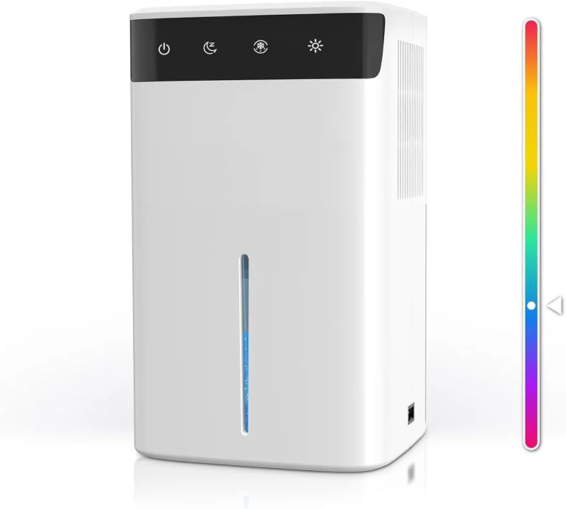 Deumidificatore Elettrico 2.6L, Silenzioso per Casa, Cantina, Bagno & Camera da Letto fino a 32 m², con Luce RGB, Spegnimento Automatico e Modalità Notturna, Risparmio Energetico