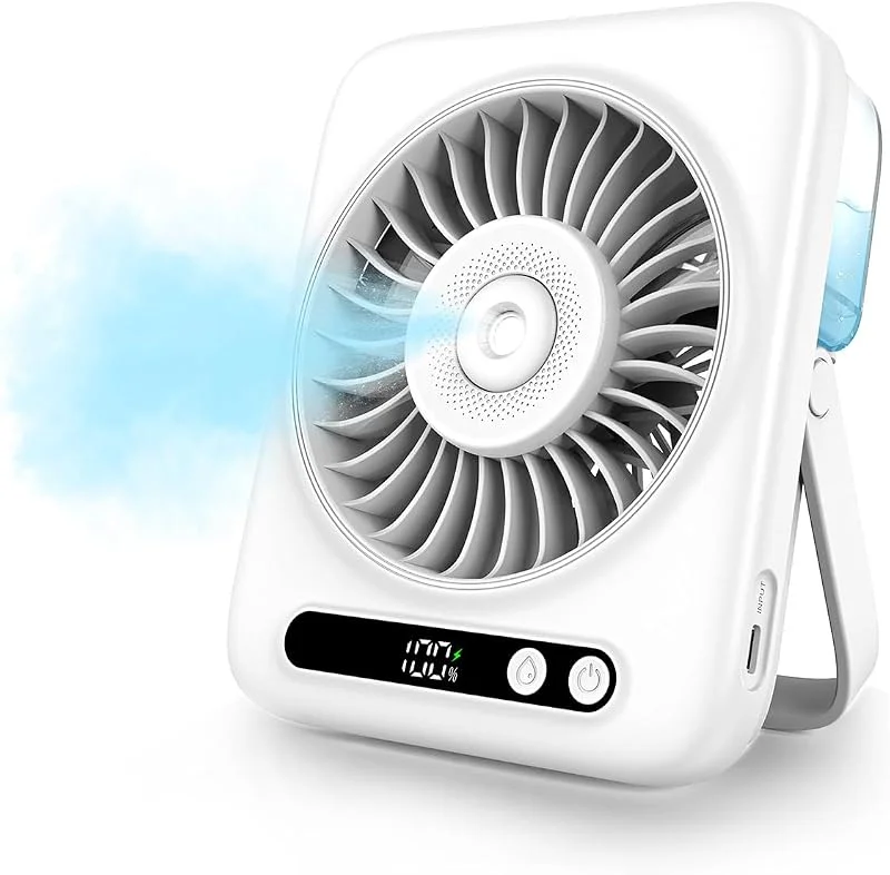 Ventilatore da Tavolo con Nebulizzatore - Mini Ventilatore USB Ricaricabile — Umidificatore