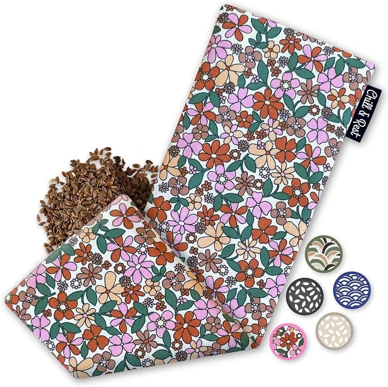 Chill&Rest - Cuscino termico microonde - semi di lino - cuscino termico cervicale - dolori mestruali - Prodotto in Francia - cuscino riscaldabile microonde - Rosa - La Florale — Riscaldamento
