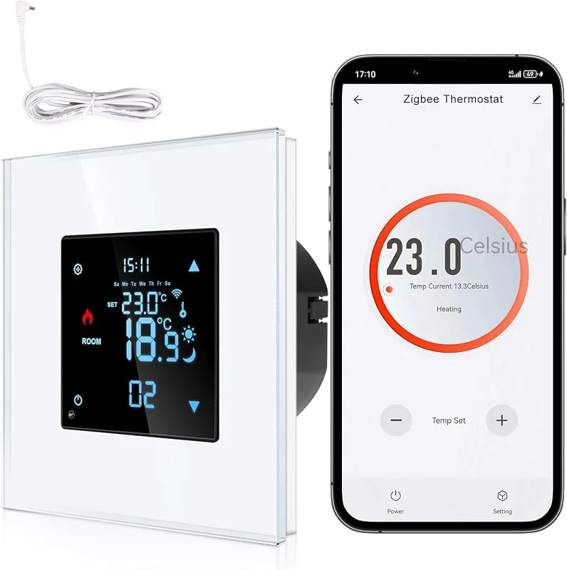 CNBINGO Zigbee Smart Termostato da incasso con sensore, vetro bianco — Riscaldamento