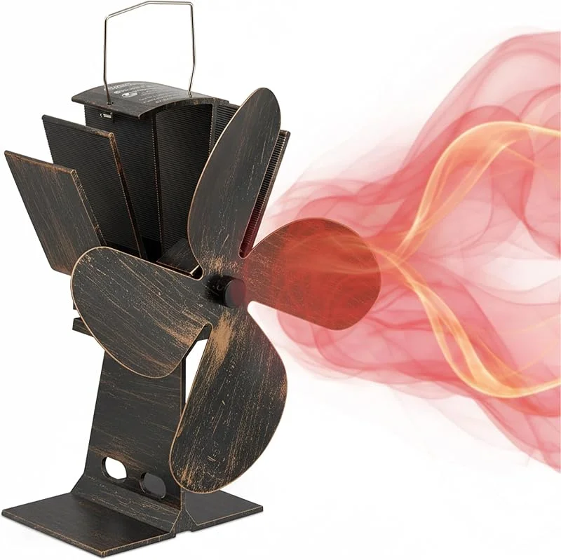 Relaxdays Ventola per Stufa Senza Elettricità, Silenzioso, Ventilatore per Camino & Forno, Accessorio con 4 Pale, Bronzo — Riscaldamento