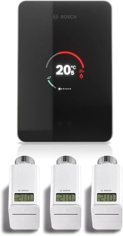 Bosch SET Termostato smart WiFi EasyControl CT 200 nero per caldaie Bosch + 3 Valvole Elettroniche ETRV - Controllo temperatura in ogni stanza — Riscaldamento