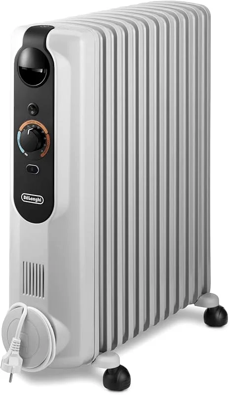 De'Longhi RadiaS Easytronic TRRS1225, Radiatore Elettrico a Olio, Risparmia Energia, 12 Alette per Stanze fino a 75m³, 3 Zone Riscaldamento, Termostato di Sicurezza, Antigelo, Grigio