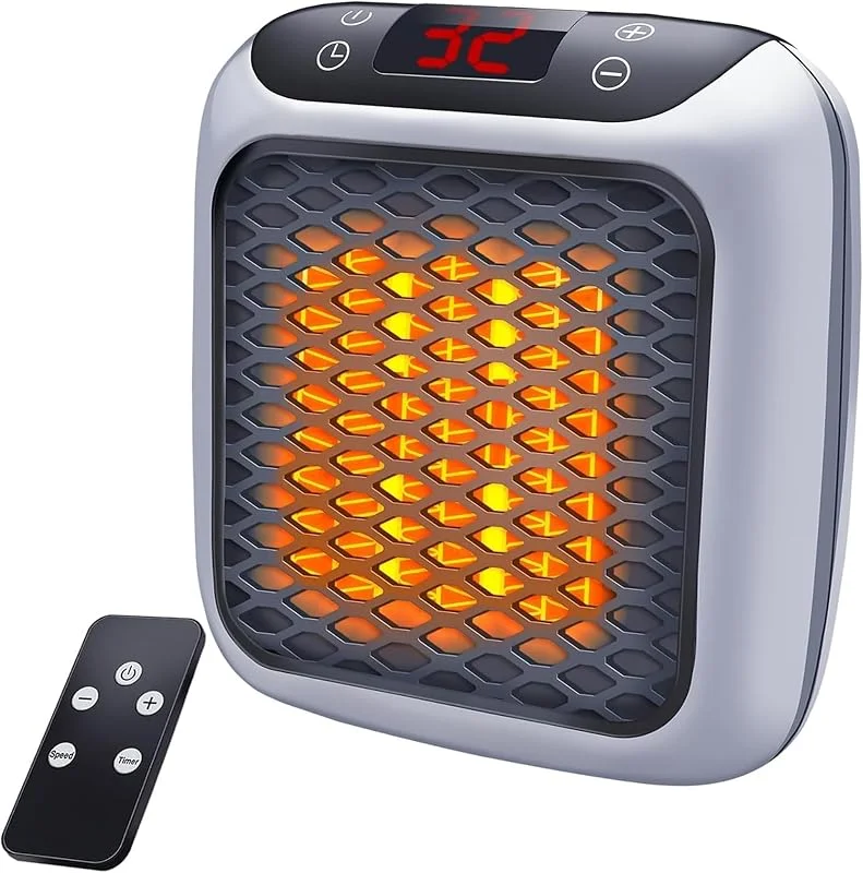 Power Heater - Termoventilatore elettrico da parete 800 W con tecnologia termoceramica, Termostato digitale, timer 12 ore, elemento di riscaldamento in ceramica PTC, spina girevole a 90°