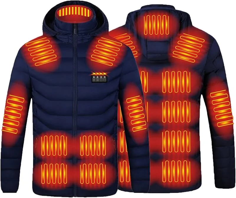 Giubbotto Riscaldata per Uomo Donna Giacca Elettrico Riscaldato con USB Invernale con 19-21 Zone di Riscaldamento a Quattro Controlli Cappotto Tinta Unita Giaccas Zip Unisex con Cappuccio in Cotone — Abbigliamento riscaldato