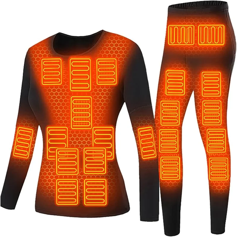 Set di Biancheria Intima Riscaldata Elettrica Invernale, Tuta Intima Riscaldante USB Lavabile, 22 Zone di Riscaldamento + 3 Regolazioni della Temperatura (25℃-55℃), per Lo Sci, 4XL, Woman — Abbigliamento riscaldato