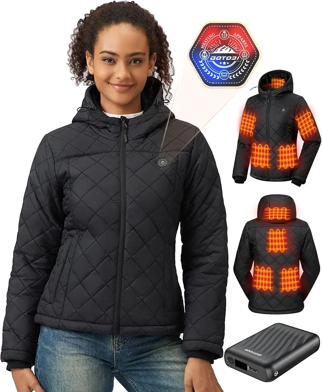 Giacca Riscaldata Donna Con Power Bank 12v 18400mah, 8 Zone Di Riscaldamento Giacca Riscaldamento Elettrico Con 3 Livelli Di Temperatura Per Ciclismo, Campeggio E Lavoro All'Aperto — Abbigliamento riscaldato
