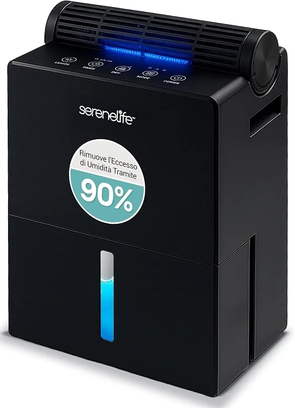 SereneLife Deumidificatore 2-in-1 Silenzioso, 2, 5 L Serbatoio, Controllo Umidità Intelligente per Deumidificatore Casa, Camera, Bagno, Cantina e Armadio