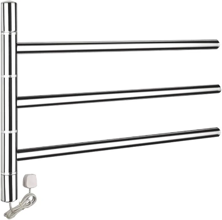 Generico Scaldasalviette Elettrico, portasciugamani riscaldato Cromato con 3 Barre oscillanti, stendibiancheria Elettrico in Acciaio Inox 304, Braccio Pieghevole Girevole a Parete per Bagno, 56 × 45 — Riscaldamento