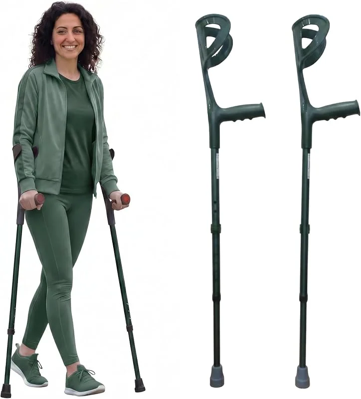 Stampelle Ortopediche Regolabili (2 Unità) Stampelle Canadesi in Alluminio Anodizzato Leggere Antiscivolo Altezza 74-97cm Portata 100kg Farvisan (Verde Bosco) — Riscaldamento