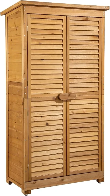Wiltec Armadio da giardino con ante battenti a persiana 870x465x1600 mm legno di abete con tetto in bitume — Riscaldamento