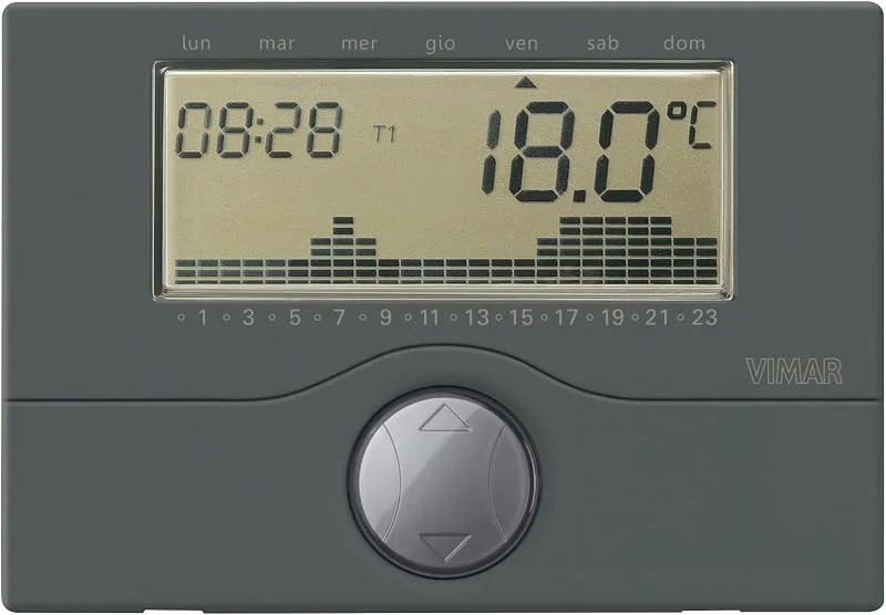 Vimar 01910.14 Cronotermostato programmabile a batteria da parete, Grigio — Riscaldamento